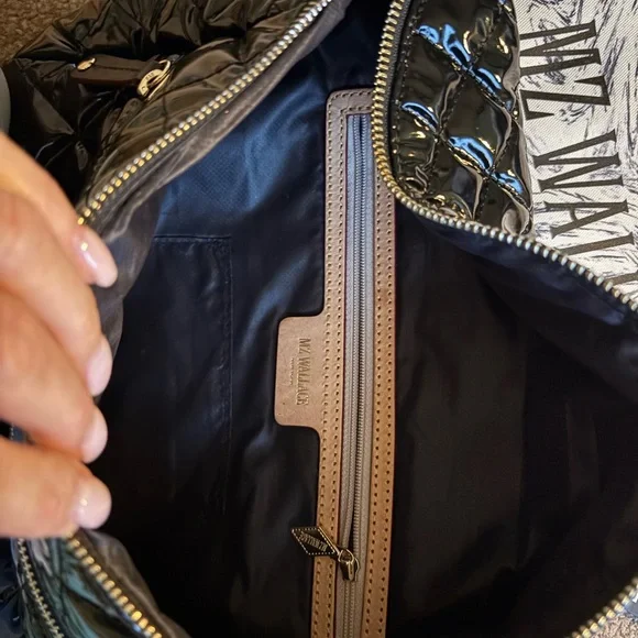 MZ Wallace Black Lacquer Quilted Crosby Sling Belt Bag Crossbody - Picture 5 of 10